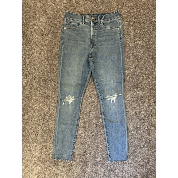Express Womens Skinny Jeans Size 6 R Blue Denim High Rise Distressed Stretch GUC - Picture 2 of 15